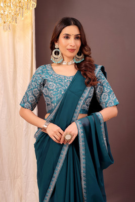 Yugaveeraa Embroidered Bollywood Georgette Saree(Pack of 2, Light Blue)