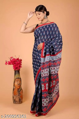 AARTI FASHION Printed, Blocked Printed, Floral Print, Checkered, Dyed Ikkat Pure Cotton Saree(Multicolor)