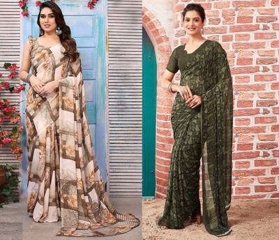 KISSAH Printed Bollywood Georgette Saree(Pack of 2, Multicolor)