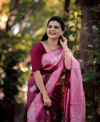 SHWENILA Solid/Plain Assam Silk Pure Silk Saree(Purple)