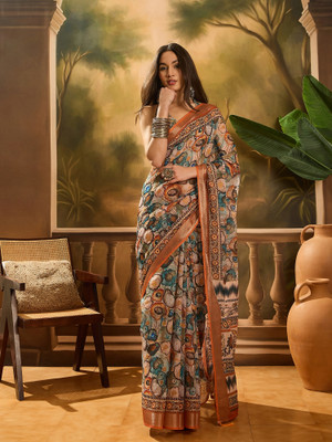 Sangria Printed Saree with Attached Blouse Cotton Blend Saree(Multicolor)