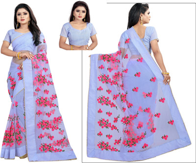 Elegance Avenue Floral Print Bollywood Net Saree(Purple)