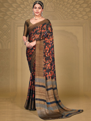 Sareemall Printed Bollywood Chiffon Saree(Dark Blue)