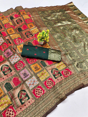 KRIYANSH Woven Bollywood Cotton Silk, Jacquard Saree(Green)