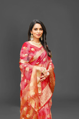 Aarunika SST Solid/Plain Bollywood Organza Saree(Red)