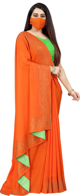 pUNYATHA CREATION Self Design, Solid/Plain Bollywood Art Silk Saree(Orange)