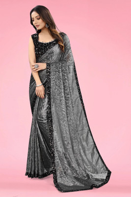 Enparmi Embellished Bollywood Lycra Blend Saree(Grey)
