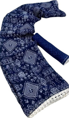 ZENFAB THREADS Applique, Geometric Print Bollywood Georgette Saree(Dark Blue)