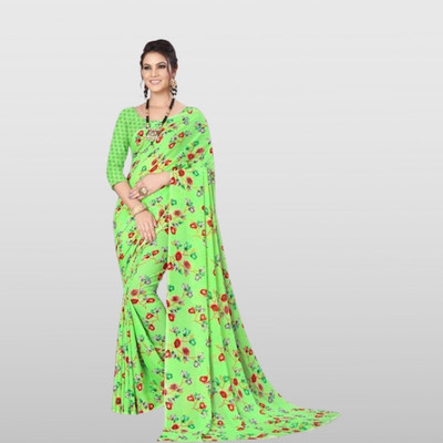 Kanooda Prints Printed Daily Wear Georgette Saree(Green)