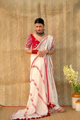 Handloom cotton blend sarees Embroidered Handloom Cotton Blend Saree(White)