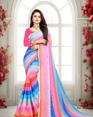 JAYAMENTERPRISE Striped, Printed, Digital Print Bollywood Georgette Saree(Multicolor)