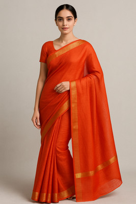 NISA silk creation Self Design Kota Doria Cotton Blend Saree(Orange)