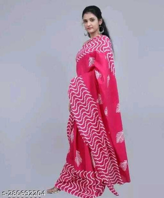 Cotton Mulmul Saree Hub Printed Daily Wear Pure Cotton Saree(Pink, White)