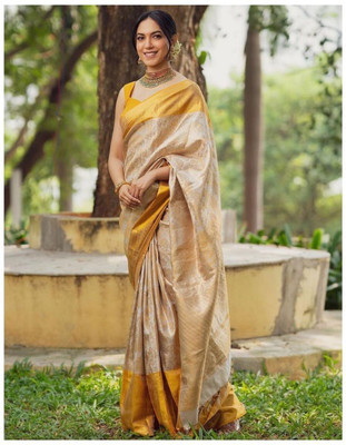 CENTURY CREATION Printed Banarasi Silk Blend Saree(Beige)