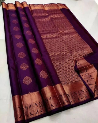 looknchoice Woven Banarasi Pure Silk, Art Silk Saree(Purple)