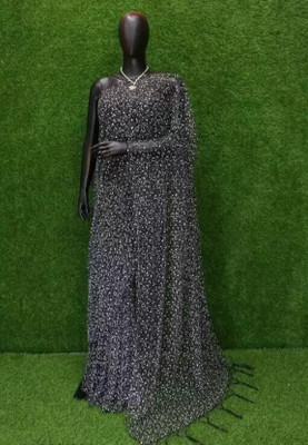 FINIVOIR Floral Print Bollywood Net Saree(Black)