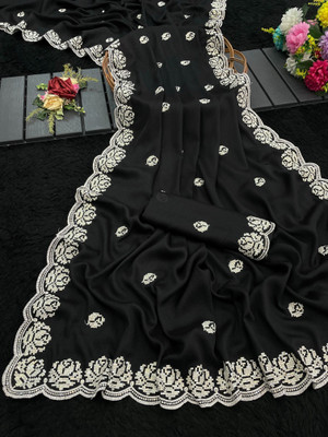 VINIT ENTERPRISE Embellished Bollywood Georgette Saree(Black)
