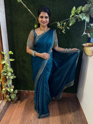 ZARISTACREATION Self Design Bollywood Cotton Silk Saree(Blue)
