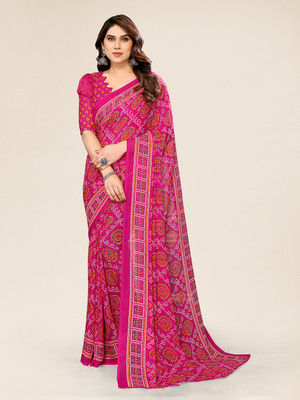 Anand Sarees Paisley, Geometric Print Bandhani Georgette Saree(Pink)