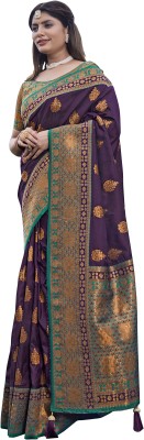 kriva enterprise Self Design Banarasi Jacquard Saree(Purple)