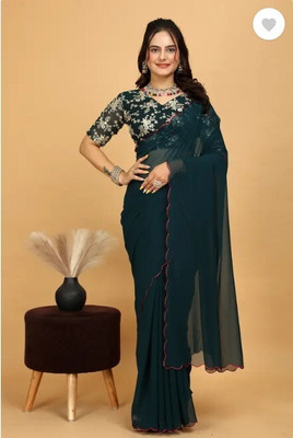JASHALFAB Solid/Plain Bollywood Georgette Saree(Green)