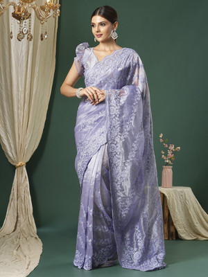 Tasrika Embroidered Bollywood Organza Saree(Purple)
