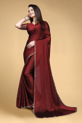 saanvi Self Design Bollywood Silk Blend Saree(Maroon)