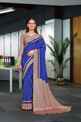 Feminista Printed, Solid/Plain Daily Wear Crepe Saree(Dark Blue)