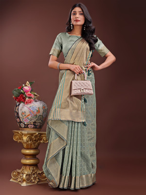 Tasrika Woven Banarasi Organza Saree(Green)