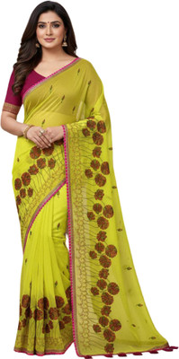 KOMAL NX Floral Print Bollywood Georgette Saree(Yellow)