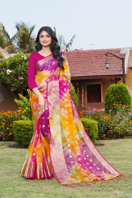 KOTHARI SST Solid/Plain Bandhani Organza Saree(Pink)