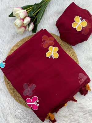 GOLDOLL FAB Embroidered Bollywood Georgette Saree(Maroon)