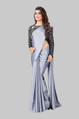 HouseOfCommon Solid/Plain Bollywood Satin Saree(Grey)