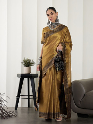 Tasrika Woven, Self Design Banarasi Tissue, Silk Blend Saree(Gold)