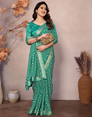 YASHIKA Printed Bollywood Georgette, Lace Saree(Green)