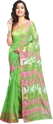 Dipali Enterprise Self Design Handloom Cotton Linen, Pure Cotton Saree(Green)