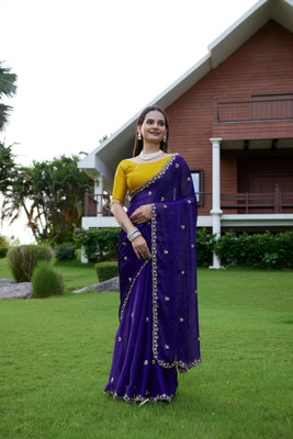 Ethina Fashion Solid/Plain, Embroidered Bollywood Jimmy choo Saree(Dark Blue)