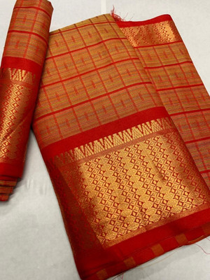 Bombey Velvat Fab Printed KHASI DHARA CONTRAST Cotton Silk, Khadi Saree(Red)