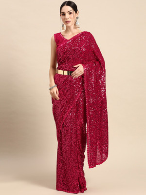 DIVINE INTERNATIONAL TRADING CO Embroidered Bollywood Georgette Saree(Pink)