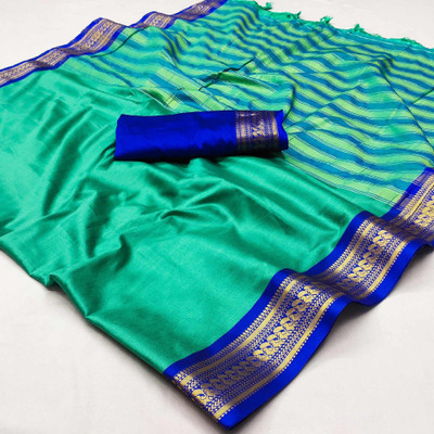 looknchoice Woven Banarasi Silk Blend Saree(Light Blue)