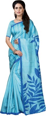 Ratnavati Digital Print Daily Wear Cotton Blend, Art Silk Saree(Light Blue)