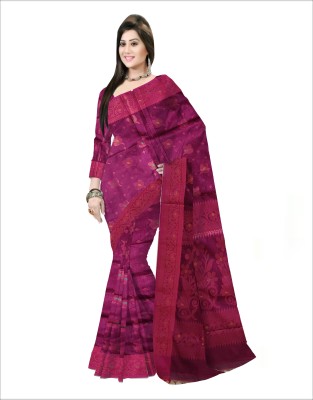 Pradip Fabrics Applique Handloom Cotton Silk Saree(Magenta)