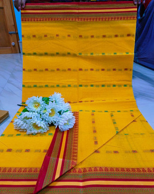 BiswasTextiles Self Design Handloom Pure Cotton Saree(Yellow)