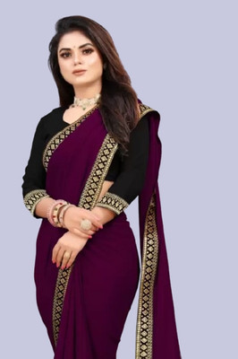 OKTAT Solid/Plain Bollywood Georgette Saree(Purple)