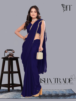ISHA TRADE Solid/Plain Daily Wear Georgette Saree(Dark Blue)