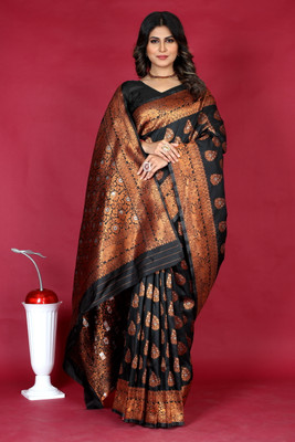 amirat Printed Banarasi Jacquard Saree(Black)