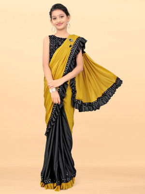 VRAJTEX FAB Embellished Bollywood Lycra Blend Saree(Yellow, Black)