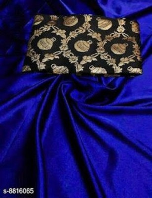 NEZAA EXPORT Solid/Plain Bollywood Silk Blend, Satin Saree(Blue)