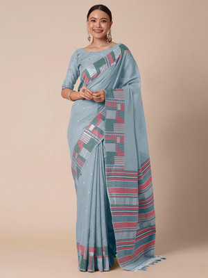 House of Pataudi Woven Banarasi Silk Blend Saree(Grey)
