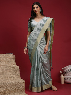 Tasrika Woven Banarasi Linen Saree(Grey)